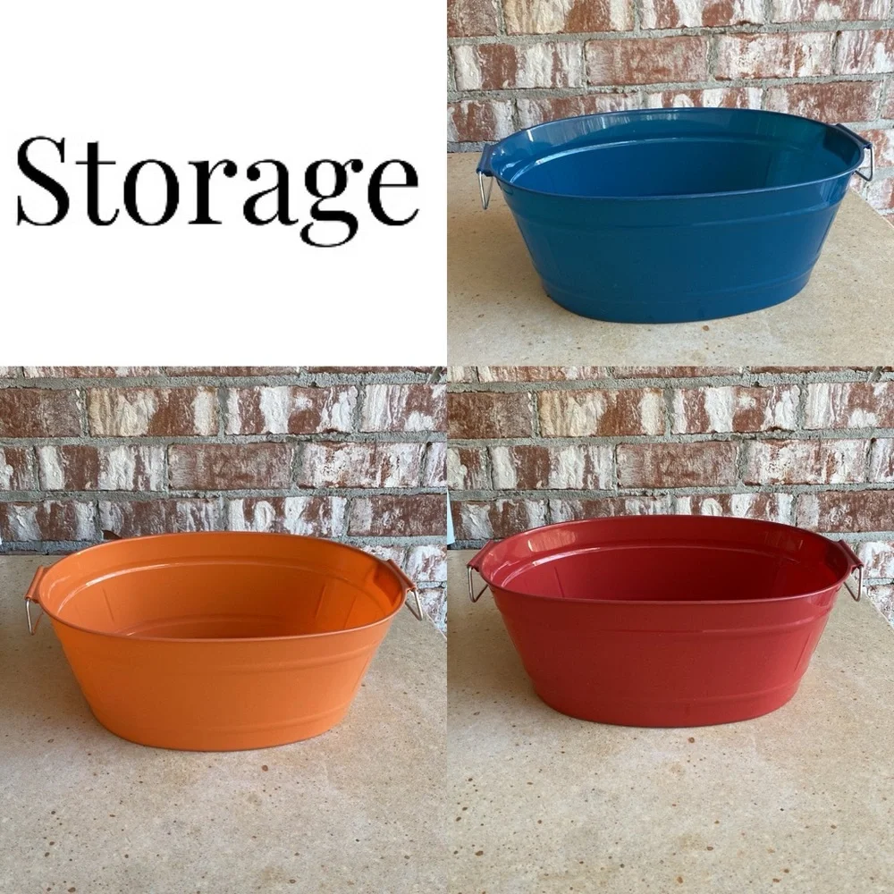 3 Pack Harvest Colored Oval Plastic Party Tubs With Handles